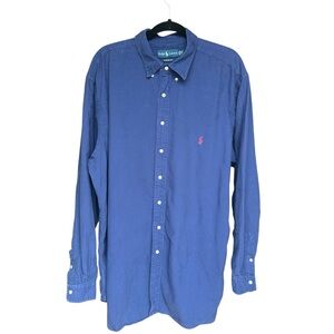 Ralph Lauren Classic Fit Oxford Shirt Navy Blue Red Pony Logo 2XLT Tall‎